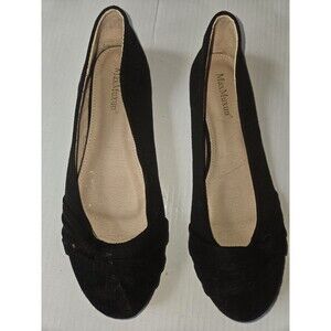 MaxMuxun Black Suede Bow Accent Round Toe Slip-On Women's Flats Size 10 M